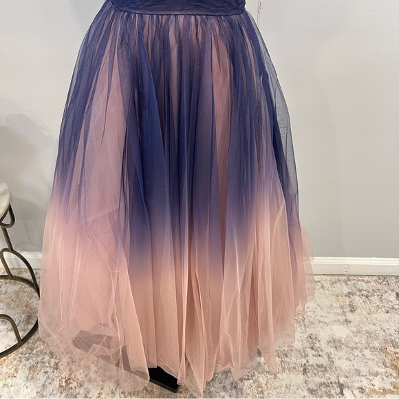 Mac Duggal 20403 Indigo Ombré Tulle Sleeveless V-Neck Midi Dress - Reemoly